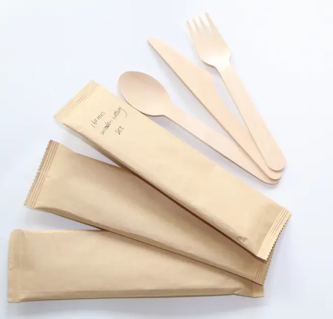 160mm wooden cutlery set customized logo and box wooden spoon fork knife and napkin on sale