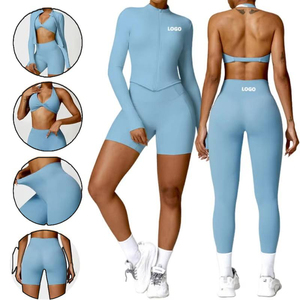 Vêtements pour femmes : Soutien-gorge de <span class=keywords><strong>yoga</strong></span> à dos ouvert, Leggings de fitness But-left, Vêtements de sport, Vestes zippées, Ensembles de fitness 5 pièces - Product Image 1