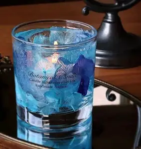 Vela de flor seca azul creativa, Hortensia, vaso de cristal Floral, vela perfumada con vaso de vidrio