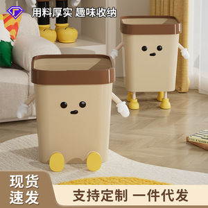 Square Waste <b>Bin</b> With Lid And Feet For Living Room Bathroom Indoor Use - Product Image 4