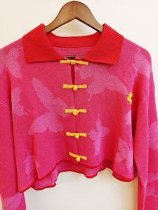 Modern Traditional Chinese Women's Square Collar <b>Viscose</b>/Nylon Breathable Button Knitwear <b>Top</b> Casual Style Front Logo Placement - Product Image 4