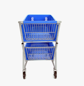 प्लास्टिक शॉपिंग ट्रॉली बड़ी क्षमता हाइपरमार्केट 5 पहियों के साथ डबल बास्केट शॉपिंग कार्ट - Product Image 4