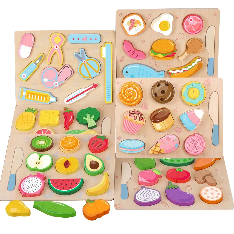 Simulatie Fruit Snijden Speelgoed Houten Puzzel Vroege Educatie Spelletjes Kinderen Voorschoolse Dingen Cognitieve Bouwstenen Aangepast