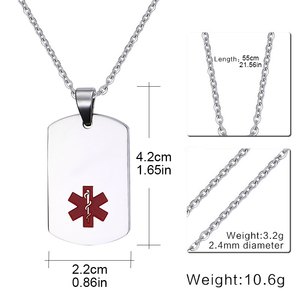Liontin kalung untuk pria wanita baja tahan karat terukir tipe 2 liontin abu tulang peringatan darurat Diabetes - Product Image 2