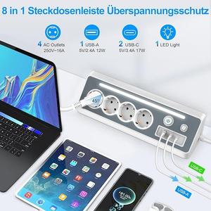 ปลั๊กไฟแบบกำหนดเอง OEM 4AC+1Usb+2C PD 30W EU สำหรับโทรศัพท์มือถือ แท็บเล็ต ชาร์จเร็ว PD พร้อมสวิตช์ - Product Image 2