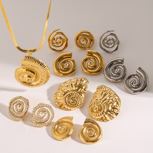 ชุดเครื่องประดับแฟชั่นรูปทรงเปลือกหอย สแตนเลส ประดับมุก ต่างหู สร้อยคอ แหวน ดีไซน์เรขาคณิต เหมาะสำหรับงานปาร์ตี้ - Product Image 4