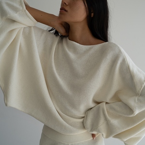 ODM OEM Round Neck Long Sleeve Loose Fit Irregular Knitted Cotton Women Sweater Front Cross <strong>Wrapped</strong> <strong>Jumper</strong> - Product Image 1