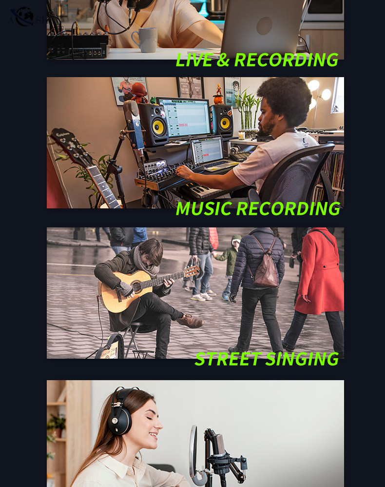Professional Q24 USB Audio Interface Sound Card Mixing Computer Recording Box for Livestream Broadcast Musical Performance