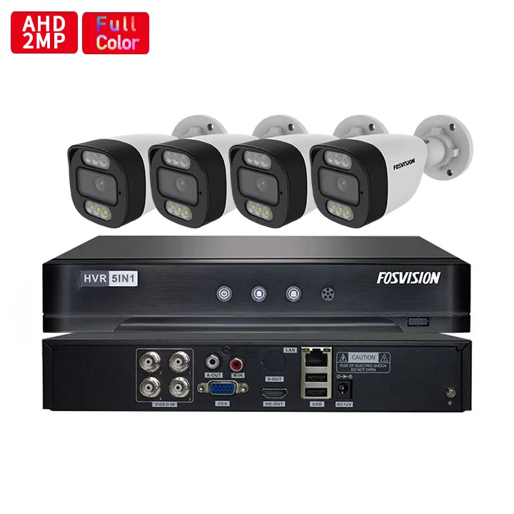 4CH 2MP CCTV Hệ thống camera đầy đủ màu sắc tầm nhìn ban đêm DVR an ninh hệ thống video giám sát AHD máy ảnh 2MP AHD Kit fosvision