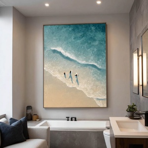 Peinture à l'huile sur toile surdimensionnée, peinte à la main, art minimaliste de la plage et de l'océan, décoration murale pour la maison, arts décoratifs de luxe, œuvre d'art - Product Image 1