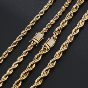 Unisex Men Women Hip Hop Twisted Rope <b>Chain</b> Necklace PVD 18K Gold Plated <b>Titanium</b> Steel Diamond Paved Clasp Jewelry - Product Image 5