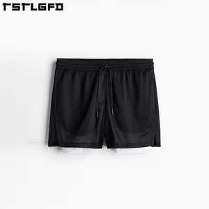 Vêtements Écologiques Hommes Séchage Rapide 2 en 1 Gym Shorts Hommes Polyester Spandex Respirant Shorts Hommes Liner Shorts Avec Poche Arrière - Product Image 4
