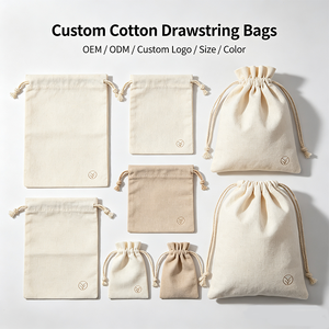 Sac à cordon en coton biologique imprimé avec logo personnalisé, vente en gros |   Pochette à bijoux écologique certifiée GOTS, emballage cadeau - Product Image 1