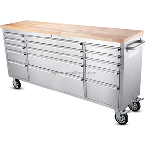Offre Spéciale : Établi de <span class=keywords><strong>Garage</strong></span> Personnalisé de 72 Pouces avec 15 Tiroirs, Plateau en Bois, Boîte à Outils Roulante et Roues Robustes en Acier Inoxydable - Product Image 5