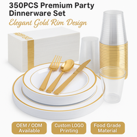 350 pièces de vaisselle jetable de luxe en plastique argenté compostable et écologique pour 50 invités, ensemble de vaisselle pour servir les aliments, vaisselle de fête
