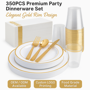 350 pièces d'assiettes en plastique argentées écologiques et compostables pour 50 invités, ensemble <span class=keywords><strong>de</strong></span> <span class=keywords><strong>vaisselle</strong></span> jetable pour fête et mariage - Product Image 1