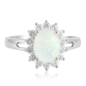 Women's Stainless Steel Opal <b>Ring</b> With <b>Diamond</b> Accents Flower Shape Party Jewelry 210127 - Product Image 2
