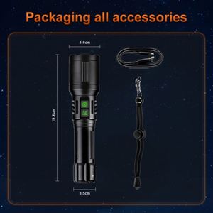 Linterna Táctica Recargable USB WOSEN con Puntero LED Verde de Alta Luminosidad, Zoom Giratorio, Alcance de Haz de 700-800M, IP65 - Product Image 6