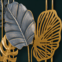 Décoration murale en métal à trois parties, feuilles tropicales, bleu et or, panneaux botaniques pour hall d'hôtel, restaurant, intérieurs modernes Art Déco