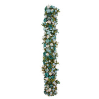 Chemin de table long en fleurs artificielles pour centre de table de mariage, chemin de table en fleurs artificielles pour décoration de fête, chemin de table en fleurs de soie