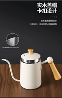 Bouilloire à bec de cygne 600/350 ml pour café et thé, en acier inoxydable 304, avec poignée en bois et couvercle, portable, pour infusion par le dessus