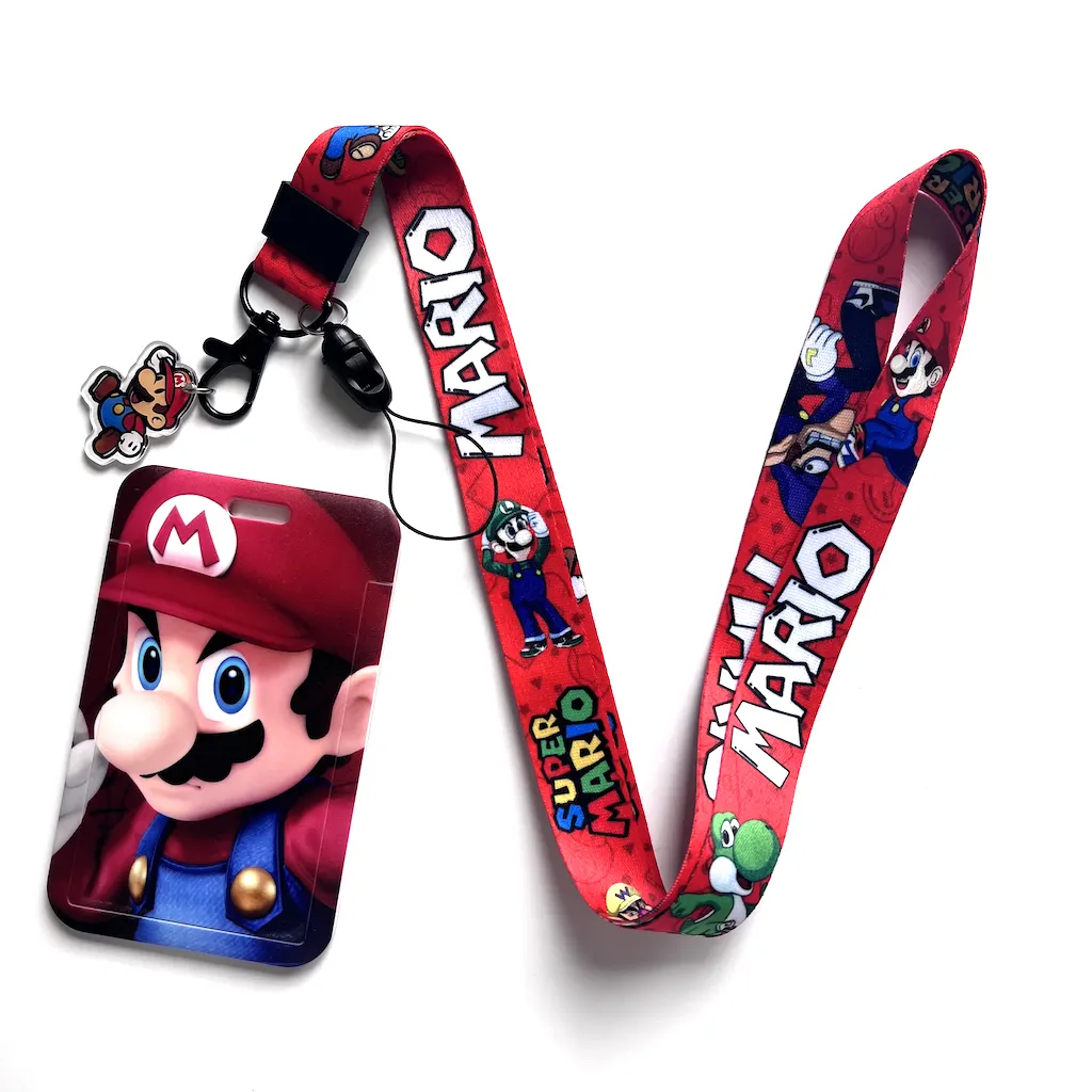 DNC personalized design sublimation cartoon mario bus card holder with lanyard ID card badge holder lanyards
