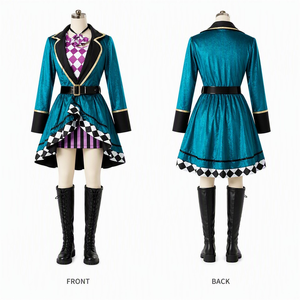Costume de Chapeur Fou Unisexe : Manteau en Velours Teal, Gilet à Carreaux, Nœud Papillon, Jupe Rayée et Chapeau Haut-de-forme – Style Alice au Pays des Merveilles (Film/TV) - Product Image 3