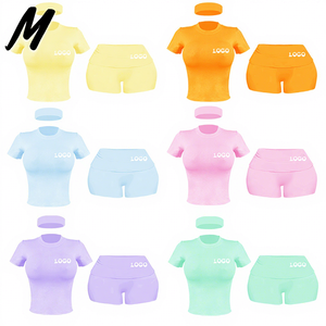 Set Loungewear in Cotone Personalizzato con Logo all'Ingrosso, Completo da Donna con Pantaloncini, Set di <span class=keywords><strong>Abbigliamento</strong></span> a 2 Pezzi, Completi T-Shirt da Donna Estate 2026 - Product Image 1