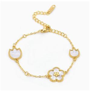 Pulsera de Acero Inoxidable Chapada en Oro de la Serie Bosque de Cinco Hojas con Trébol de Cinco Hojas y Flor <span class=keywords><strong>Lila</strong></span> para Aniversario - Product Image 3