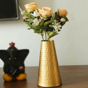 Vase à fleurs moderne en laiton, finition martelée dorée, décoration de bureau, centre de table pour la maison ou le bureau, vase pour fleurs artificielles - Product Image 1