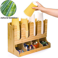 Organisateur de salle de pause en bambou à 8 compartiments, double niveau, pour distributeur de tasses à café, panier de rangement pour dosettes et supports de rangement pour articles jetables