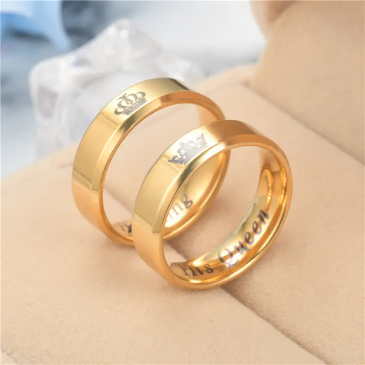 خاتم زواج جديد 2024 خاتم منقوش من التيتانيوم والفولاذ خاتم تاج للرجال والنساء