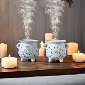 Wizards Witches Cerámica Equinoccio <span class=keywords><strong>Caldero</strong></span> Quemador <span class=keywords><strong>de</strong></span> aceite Difusor <span class=keywords><strong>de</strong></span> aceite <span class=keywords><strong>de</strong></span> madera Soporte Tealight Aromático Dulce Hogar Amor Dormitorio Decoración - Product Image 3