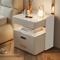 Table de chevet moderne de luxe de haute qualité avec chargeur sans fil intelligent, lumière LED intégrée, haut-parleur Bluetooth, design en bois pour chambre à coucher