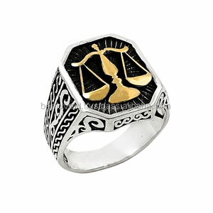 925K Sterling Silver Libra <b>Men</b> <b>Ring</b> - Product Image 2