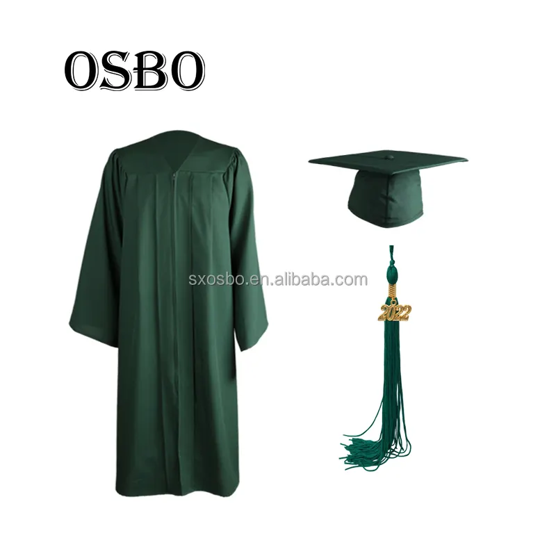 2022 Factory Wholesale Forest Green Matte Academic Graduation Gown Cap Robe