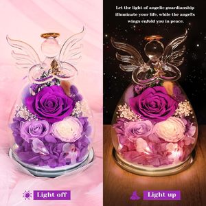 Flores Eternas al por Mayor, Regalos de San Valentín y Cumpleaños para Mamá y Mujeres, Rosa Preservada, Figuras de Ángel de Vidrio Ecológicas con Luz LED - Product Image 3