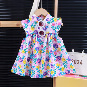 Vestito Floreale da Bambina all'Ingrosso, Abito Principessa a Trapezio alla Moda per Bambine da 1 a 12 Anni, Vestito Estivo con Gonna a Fiori per Bambina - Product Image 3