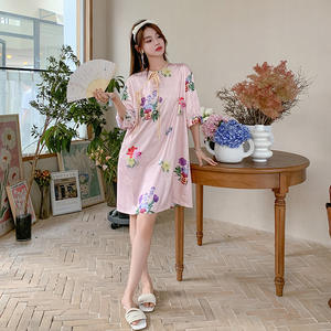 Yaoyueエレガントなナショナルスタイルの女性のラウンジウェア新しい中国サテンナイトドレス弾性ウエスト夏アイスシルク薄いパジャマ用 - Product Image 4