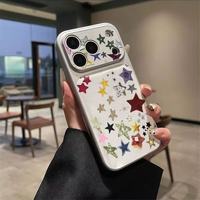 Nouvelle Coque de Téléphone Portable en Cuir Graffiti Stars Blanche Coque Arrière Corning pour iPhone 16 12 15 17 Air 18 Pro Max