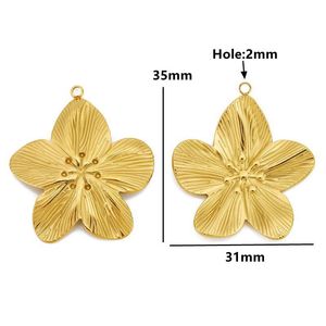 Pendentif Fleur en Acier Inoxydable Plaqué Or à Cinq Pétales, Composant de Bijoux pour la Fabrication de Boucles d'Oreilles et Colliers DIY, Vente en Gros - Product Image 2
