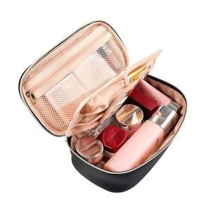 Grande trousse de maquillage portable en cuir PU vegan, résistante à l'eau, pliable, avec fermeture éclair, organiseur de pinceaux, sac de voyage cosmétique pour femmes - Product Image 3