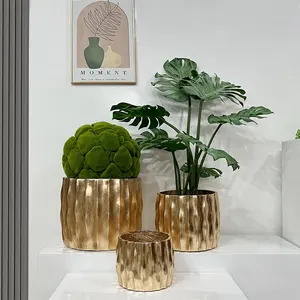 뜨거운 판매 현대 클래식 디자인 섬유 점토 화분 흰색 바닥 화분 골드 분재 냄비 홈 장식