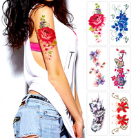 Fleur temporaire 3D papillons fleurs tatouages autocollants coloré corps Art tatouages temporaires pour les femmes