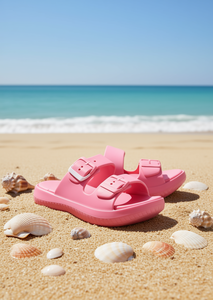 Sandali Eva a Doppia Fascia Comodi 22 Unisex Estivi con Punta Aperta Tinta Unita e Cinturino con Fibbia - Product Image 2