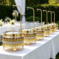 Élégant Réchaud Buffet Rond Isolé en Acier Inoxydable Doré 10L avec Support Suspendu pour Plats, Idéal pour Hôtels, Banquets et Services de Traiteur