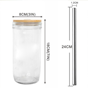 Glass <strong>Tumbler</strong> Reusable Boba Tea Cups With Lid and Straw, Travel Mug High Borosilicate Wide Mouth Glass <strong>Mason</strong> <strong>Jar</strong> with Bamboo Lid - Product Image 3