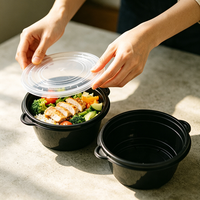 Bol jetable rond en PP de qualité alimentaire 34oz avec poignées et couvercle transparent pour emballage de nouilles, soupes et plats chauds en restauration
