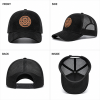 Casquette de camionneur personnalisée, face en daim, dos en maille, patch en cuir, fermeture snapback réglable, 7 couleurs, décontractée pour l'extérieur, OEM, vente en gros, faible MOQ