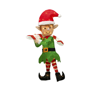 Luz LED Decorativa Navideña para Exteriores, Diseño de Duende 3D de 38 Pulgadas con Bastón de Caramelo - Product Image 1